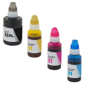 HP 32XL noir & HP 31 C/M/Y bouteilles d'encre compatibles combo - boîte économique